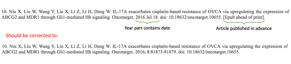 Ahead of print corrections