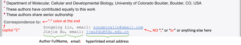 Correspondence format
